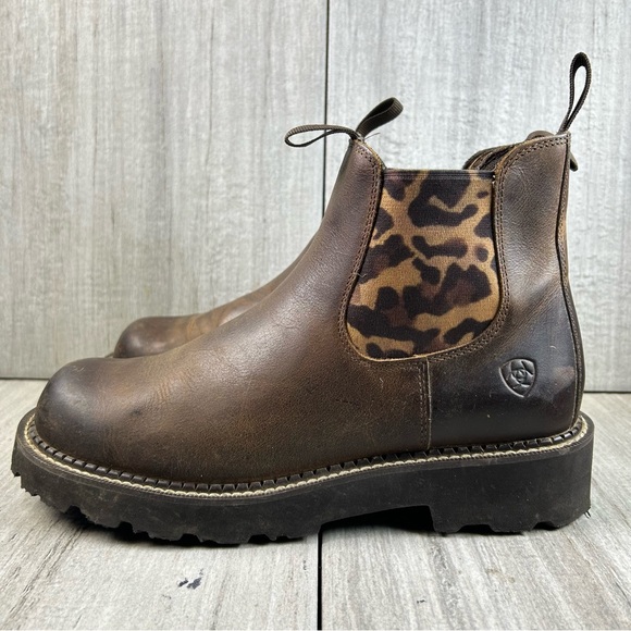 Ariat Fat Baby Twin Gore Brown Leather Leopard Print Cowboy Boots Women’s Size 9 - Picture 1 of 10